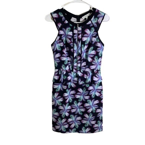 Sandro Multi-colored Trippy Palm Tree Leaf Print Sleeveleless Mini Dress - Picture 1 of 11